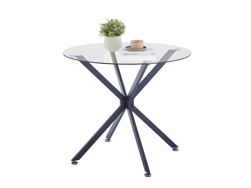  Table de salle à manger compacte en verre avec pieds en métal pour cuisine et salon noire  - Conforama A