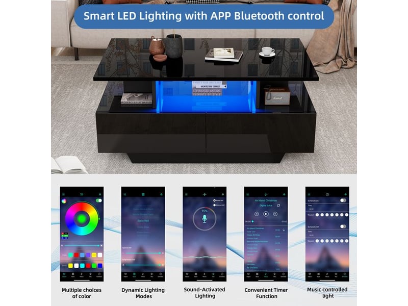  Table basse - truxen8 - moderne - éclairage led - 2 tiroirs 90x55x41cm - Conforama D