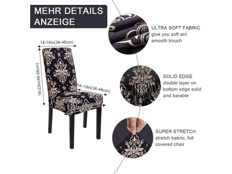  Lot de 4 housses de chaise lavables et amovibles – fleurs noires, restaurant et maison  - Conforama B