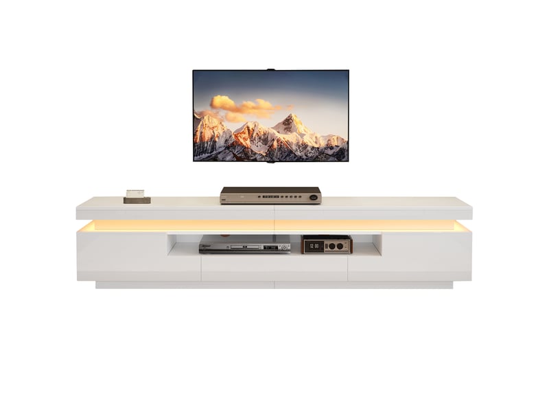  Meuble tv avec 2 portes, 1 tiroir et niche led pour salon 175×38×45 cm en panneaux de particules blanc  - Conforama A