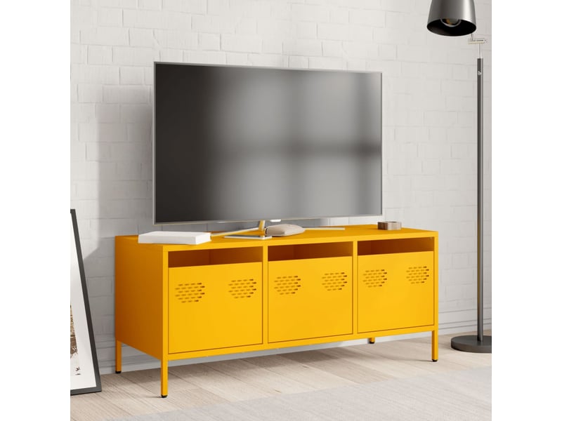  Meuble tv - banc tv - meuble de rangement jaune moutarde 101,5x39x43,5 cm acier laminé à froid  - Conforama C
