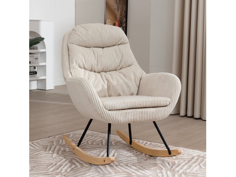  Fauteuil à bascule 96 cm structure en métal, revêtement en velours côtelé beige  - Conforama B