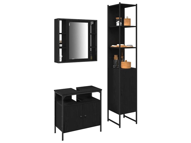  Ensemble de mobilier de salle de bain 3 pc chêne noir cf64328  - Conforama C
