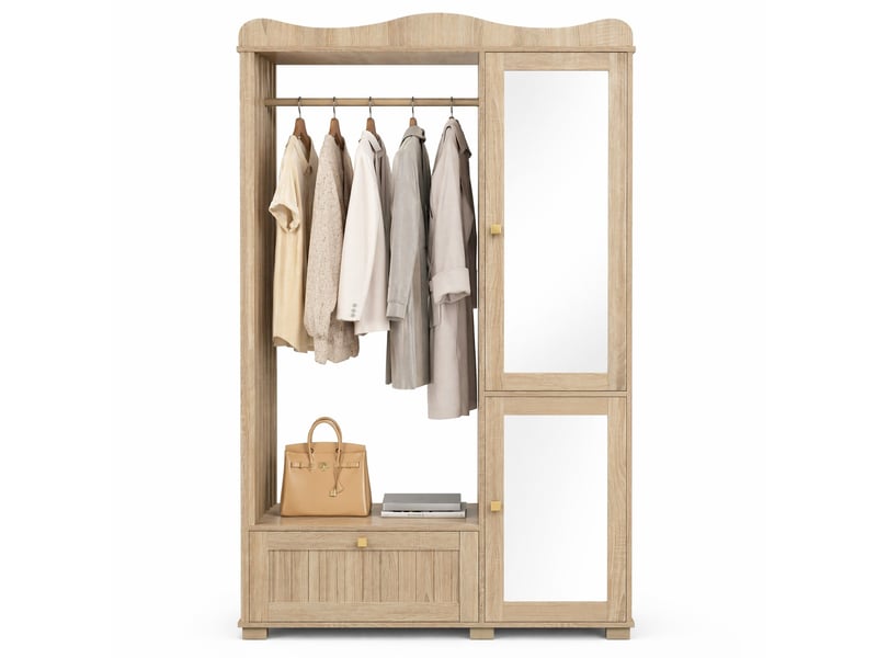  Armoire penderie avec miroir et rangement ouvert 2 portes 1 tiroir homvra  - Conforama A