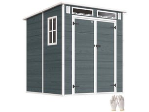 Abri de jardin en résine 3,3 m² avec plancher intégré, double porte, fenêtres, gris