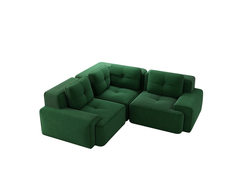  Canapé d'angle modulable 3 places en velours côtelé vert - 206 x 206 x 69 cm  - Conforama A