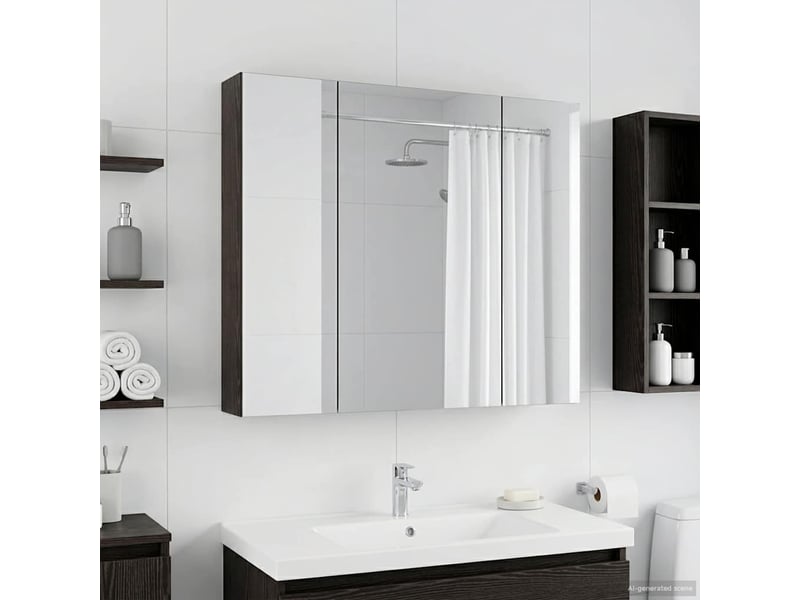  Armoire miroir salle de bain, meuble de rangement chêne noir 80x14.5x70 cm shl4262  - Conforama B