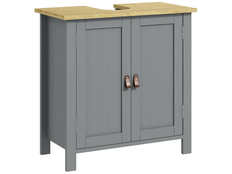  Meuble sous lavabo 2 portes étagère réglable 2 étages à l'intérieure poignées en pu 60 x 30 x 60 cm gris  - Conforama A