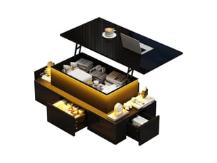 Table basse relevable led noire avec rangement
