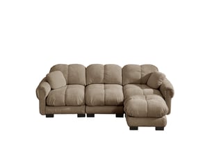 Canapé 3 places en l 260x149x90 cm, matelassée, 2 coussins déco, pouf déplaçable, tissu en chenille, marron