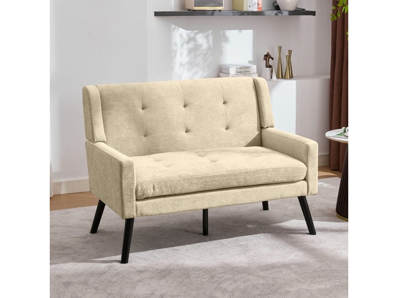  Lot de 2 fauteuils club (simple et double) – beige, tissu, mousse haute densité, pieds bois massif BES-CD-010-MBE3 - Conforama D