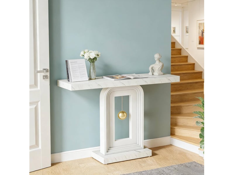  Table console étroite 100 x 30 x 82 cm blanche en mdf, pour entrée, salon et présentation de plantes  - Conforama E