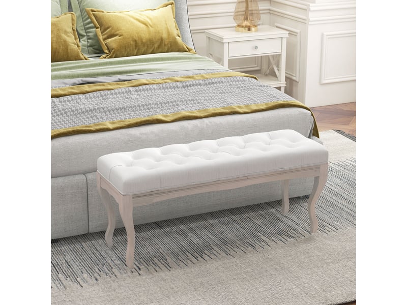  Banc de chevet avec pieds en bois et assise rembourrée, charge maximale 120 kg, pour entrée, 110 x 37 x 49 cm, crème  - Conforama C