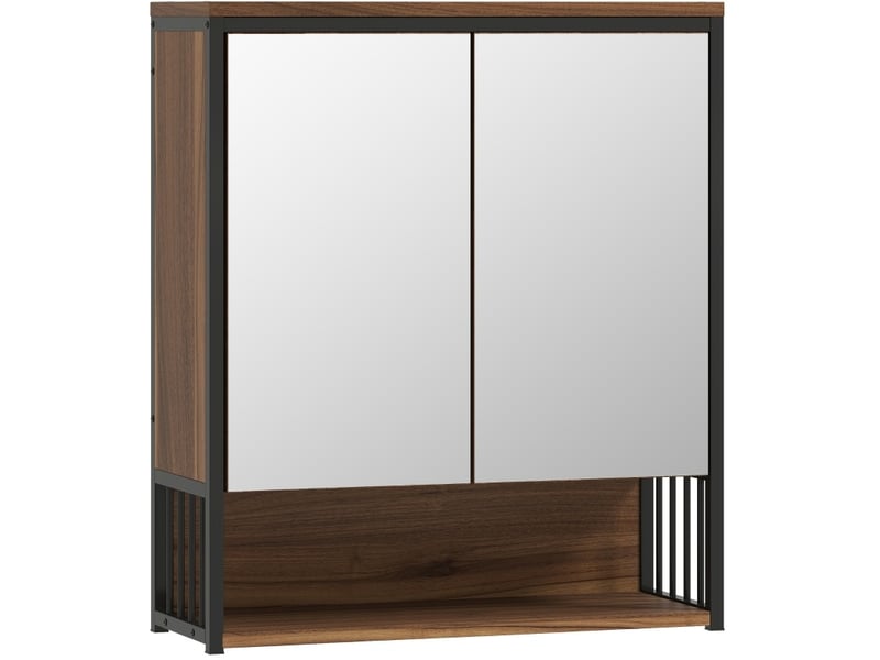  Meuble miroir de salle de bain 56x65x20 cm portes à fermeture douce mdf et panneau de particules marron  - Conforama B