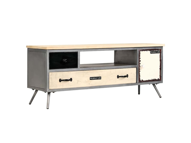  Meuble tv - banc tv - meuble de rangement bois de manguier massif et acier 120x30x45 cm  - Conforama B