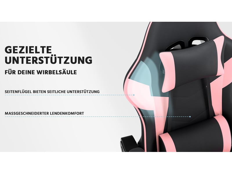  Chaise gaming ergonomique noire et rose, dossier inclinable avec repose-pieds  - Conforama D