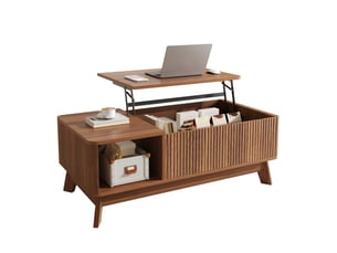 Table basse 95x48x50 cm, plateau escamotable, espace de rangement, rangement salon, meuble fonctionnel, en mdf, noyer