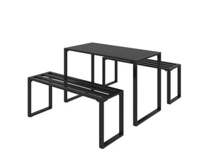 Ensemble de jardin 3 pièces table et 2 bancs métal noir 110x55x70 cm