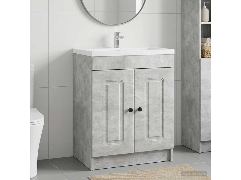  Armoire sous évier de salle de bain, meuble de rangement gris béton shl8437  - Conforama B