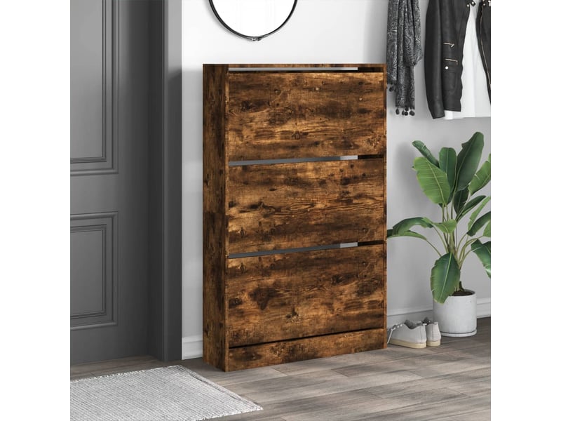  Meuble à chaussure | armoire à chaussures chêne fumé 80x21x125,5 cm bois ingénierie  - Conforama C