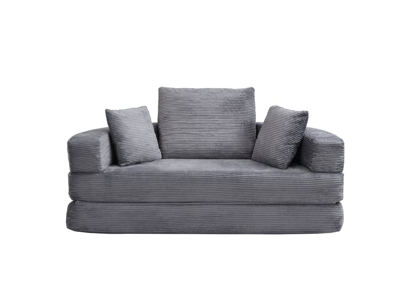 Canapé-lit pliable corda, gris, modulable, ovale 173x176 cm, coussins, tissu velours côtelé, multifonctionnel - Conforama A