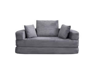 Canapé-lit pliable corda, gris, modulable, ovale 173x176 cm, coussins, tissu velours côtelé, multifonctionnel