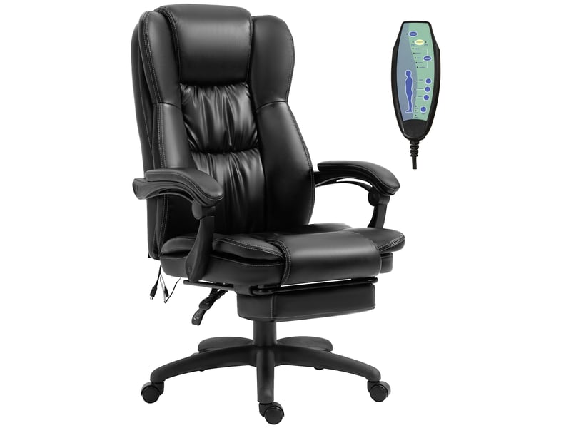  Fauteuil de bureau massant en similicuir noir, chaise ergonomique réglable avec repose-pieds, 6 points de massage pour bureau  - Conforama E