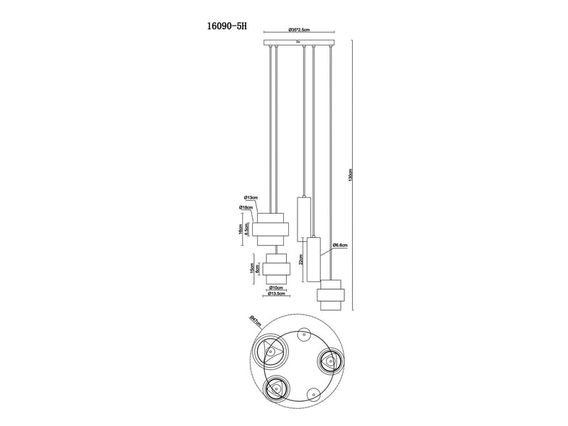  Globo daren suspension cluster, noir mat, abat-jour en verre ambré, 2 x gu10, 3 x e27  - Conforama E
