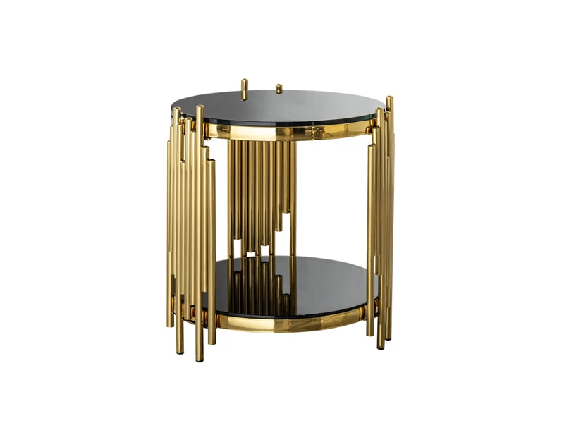  Table d'appoint tcqpz ronde en verre trempé noir et acier inoxydable doré 45 x 45 x 55 cm  - Conforama A