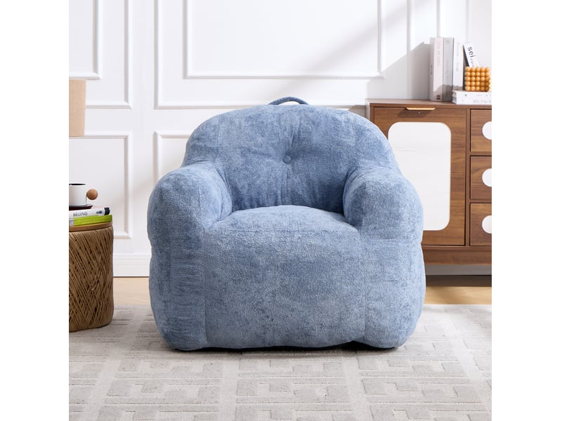  Fauteuil poire modenvie en fausse fourrure bleue avec accoudoirs et mousse déchiquetée 95 x 95 x 79 cm  - Conforama D