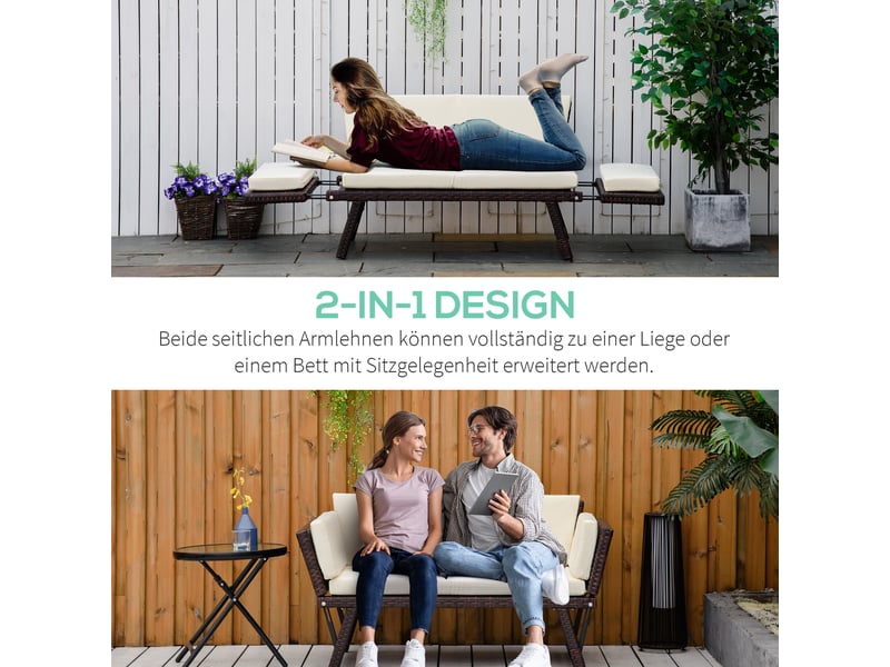  Canapé de jardin 2 places convertible résine tressée acier marron 129 x 63 x 67 cm  - Conforama D