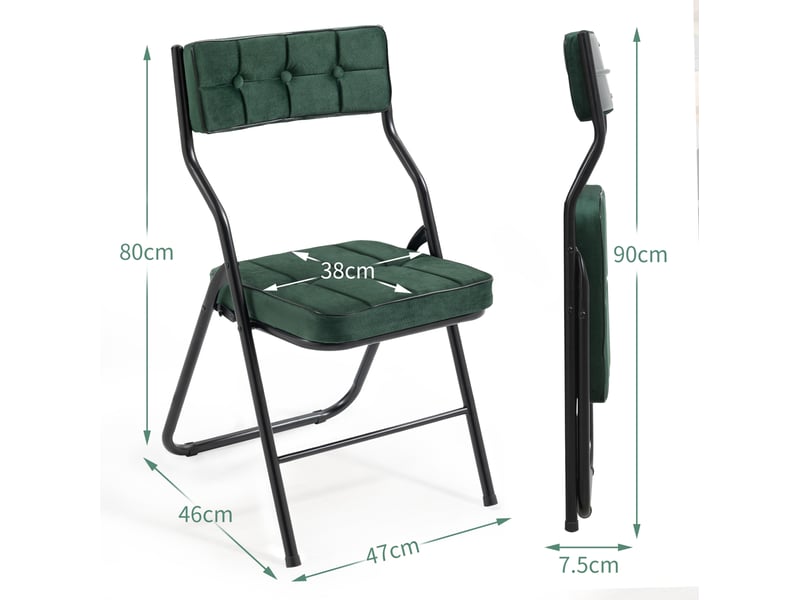  Lot de 2 chaises pliantes de salle à manger en velours vert  - Conforama C