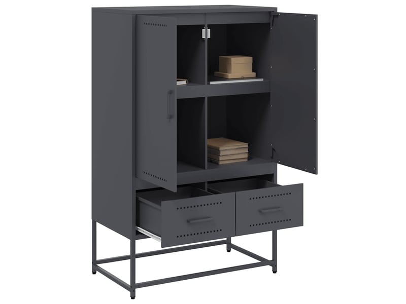 Buffet haut - bahut - meuble de rangement anthracite 68x39x111,5 cm acier  - Conforama D
