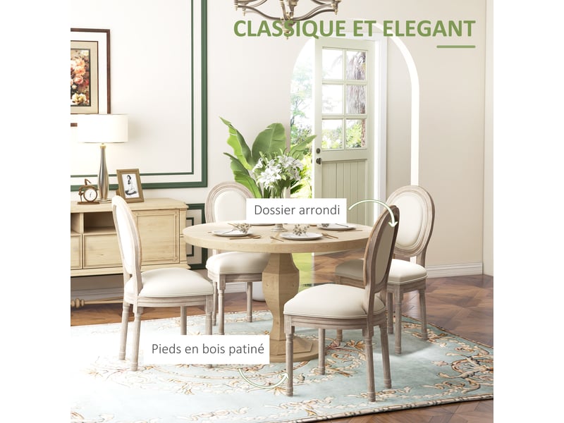 Lot de 4 chaises de salle à manger - bois massif sculpté - chaise de salon médaillon style louis xvi, patiné - Conforama A
