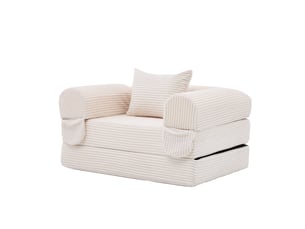 Fauteuil convertible, en velours côtelé, coloris beige, l120 x p85 x h65 cm, pour salon et chambre, gain de place