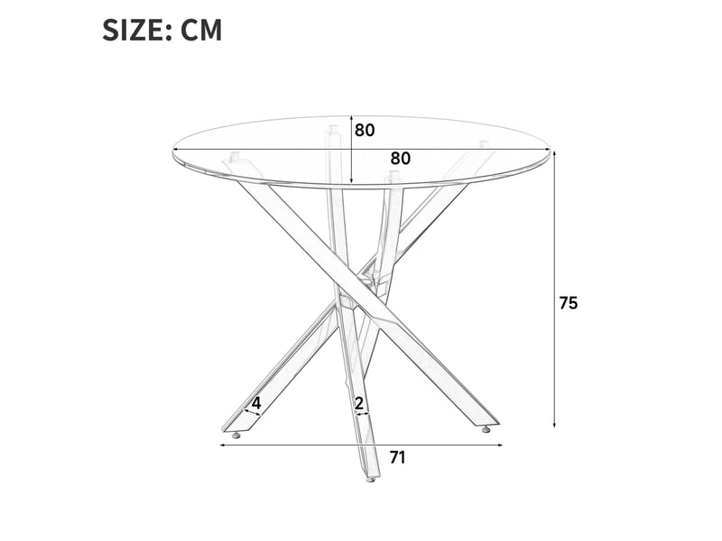  Table à manger ronde 80x80x75 cm métal doré et transparent  - Conforama E