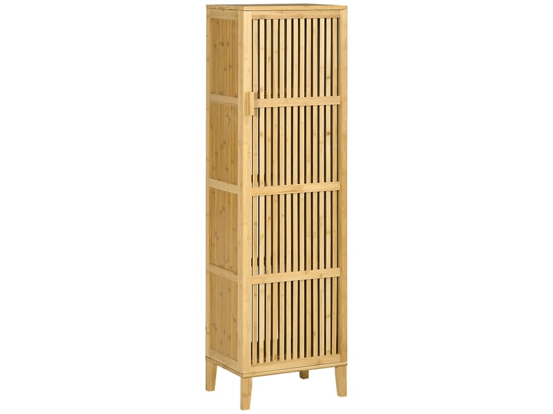  Meuble de rangement en bambou avec étagères et porte à lattes pour salle de bain, chambre, salon, 40 x 30 x 140 cm  - Conforama A