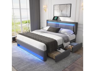 Lit avec rangement 140x190/200cm <strong></strong> <strong></strong> coloris gris