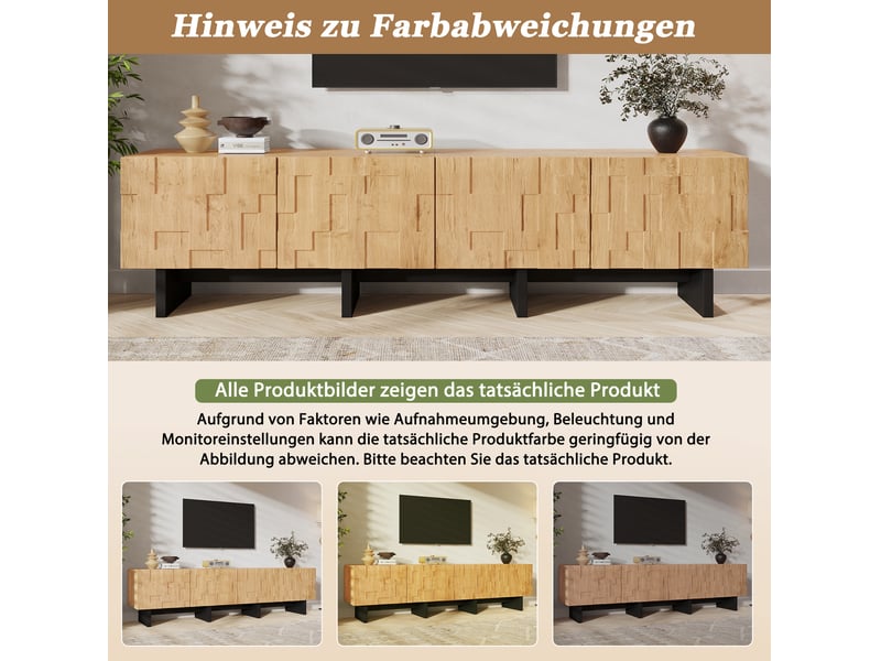  Meuble tv 180 cm 180 x 38,5 x 45 cm – naturel – 4 portes push-to-open et rangement fermé  - Conforama D