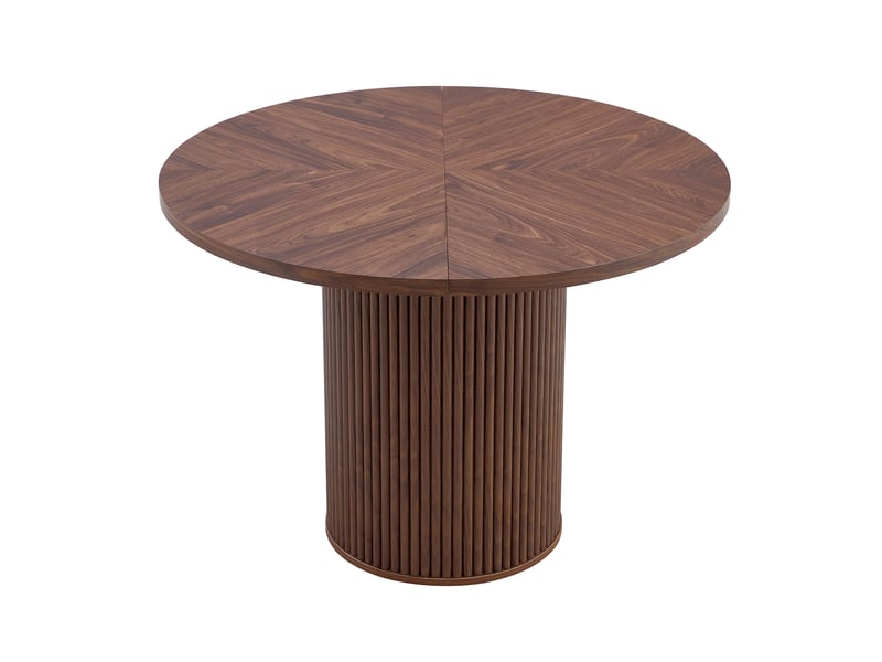 Table à manger ronde plateau 4 segments avec rangement - lpospi - pied cylindrique mdf noyer 100 cm - Conforama A