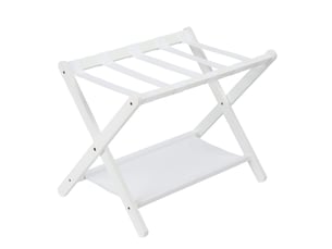 Porte-bagages pliant de luxe en bambou avec étagère, sangles nylon résistantes, charge 50 kg – chambre d'amis, salon, hôtel-blanc