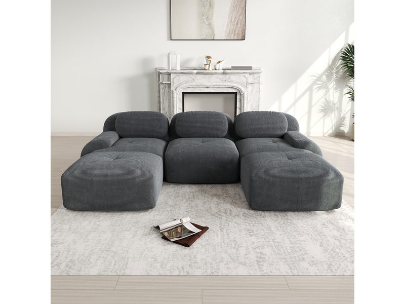  Canapé modulaire u en velours côtelé,32d élastique,base anti-dérapant,repose-pieds amovibles,accueil d'animaux - salonbureau,gris 298x178x75cm - Conforama C