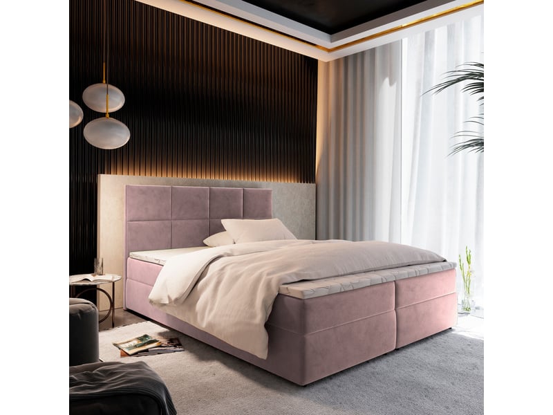  Boxspring lena 200x200 cm, lit complet avec matelas, rose  - Conforama B