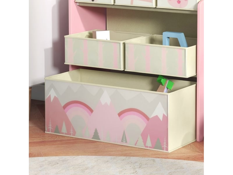  Meuble de rangement enfant 63x30x66 cm rose en bois avec 6 boîtes en tissu, pour jouets et livres  - Conforama E