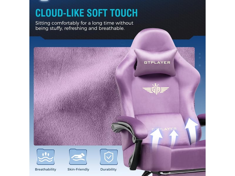 Gtplayer chaise de jeu inclinable à 160° avec repose-pieds 180kg - tissu violet GT829-VLTSP - Conforama D