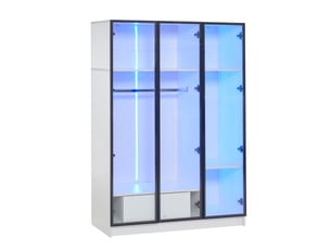 Armoire penderie 3 portes en verre 1 tiroir avec led blanc 110x50x160 cm
