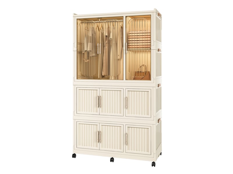 Armoire modulable pliable 92 x 45 x 158 cm - blanc crème - 9 portes ...