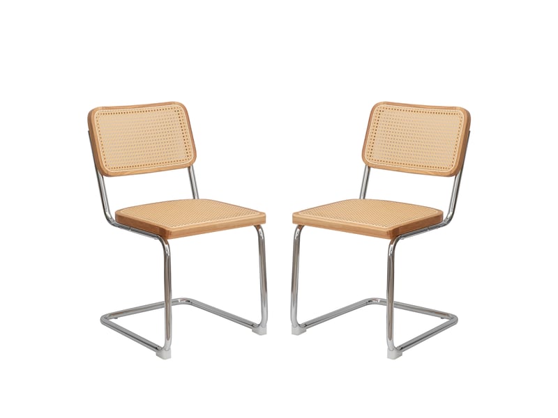  Lot de 2 chaises de salle à manger mid-century, velours et rotin, pieds chromés, rembourrées  - Conforama A