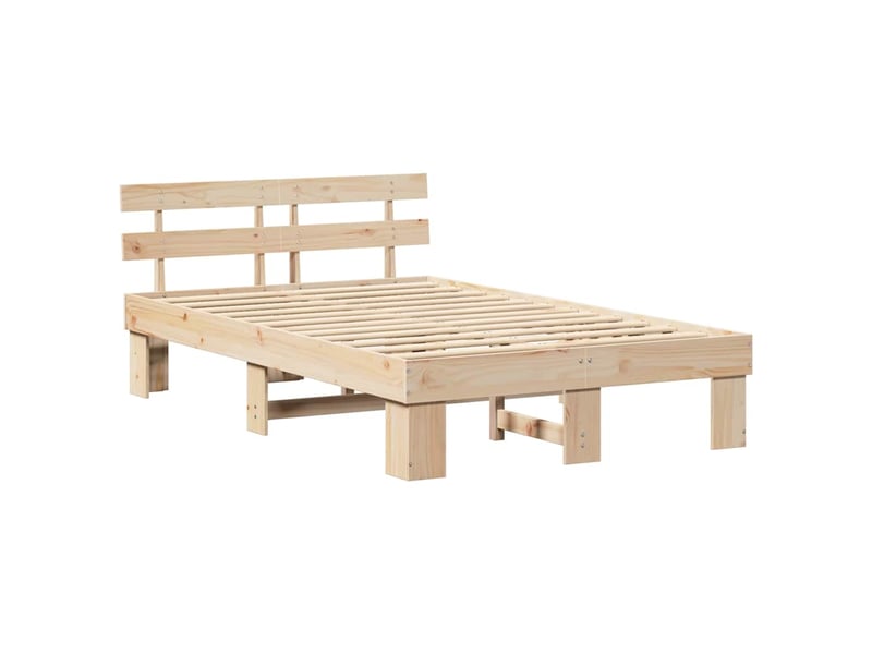 Lit double- lit adulte - cadre de lit avec tête de lit naturel 135 x 190 cm pin massif - Conforama C