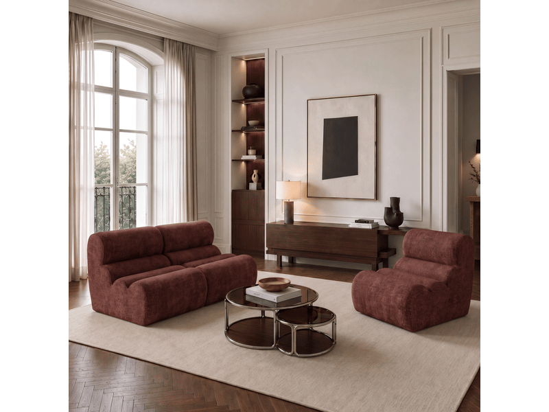  Fauteuil en velours texturé bordeaux loft 1LOFVTBX - Conforama B